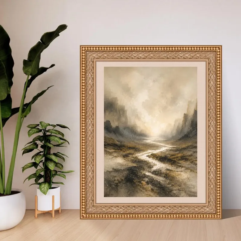 Gold River Canyon — abstract canyon printable wall art with golden river